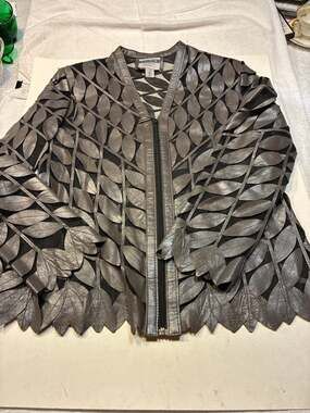 Stillman Studio New York Vintage Genuine Leather Leaf-Appliqué Sheer Mesh Jacket